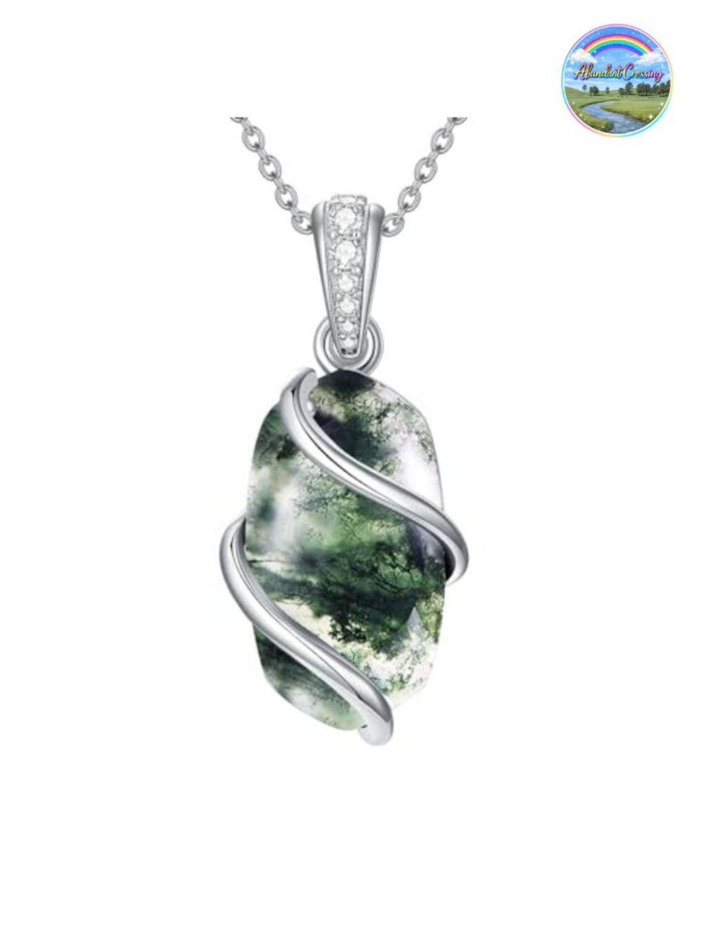 Sterling Silver Pendant Necklace Moss Agate Dainty Gemstone Jewelry